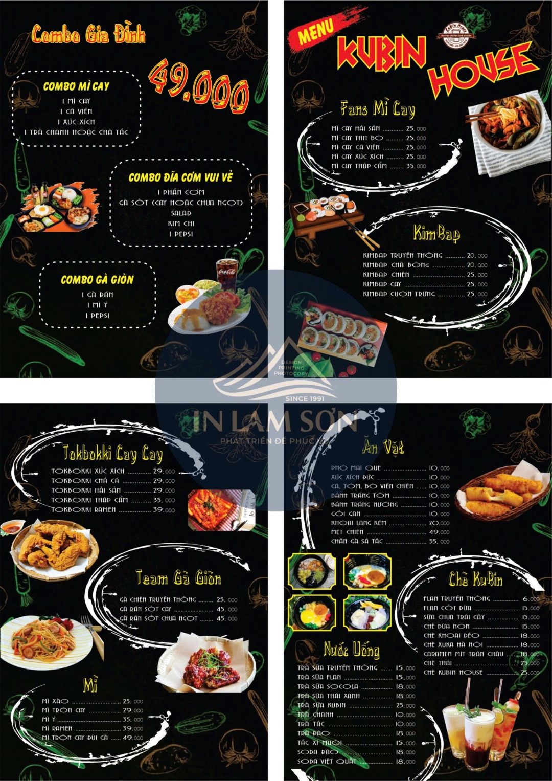 Mẫu menu thông dụng