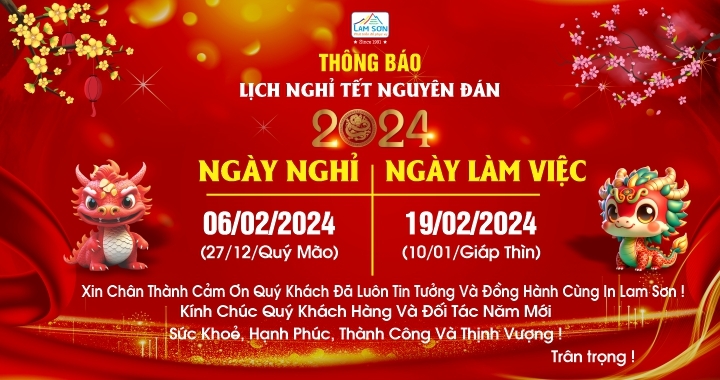 Công ty In Lam Sơn Thông báo lịch nghỉ tết Nguyên đán 2024
