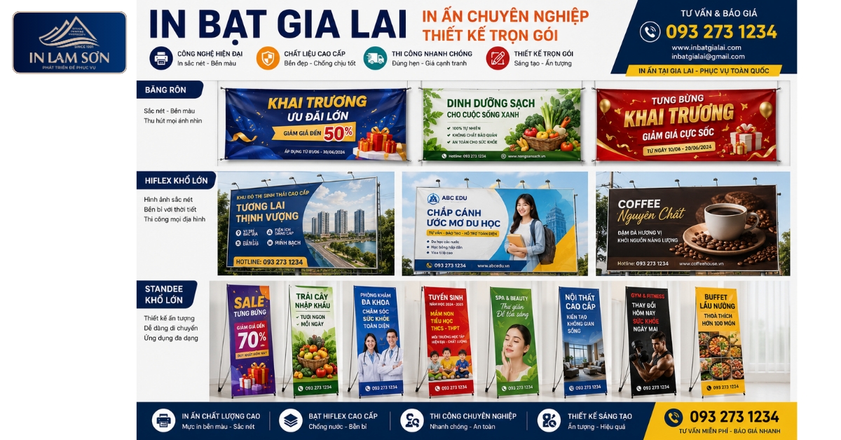 In Bạt Gia Lai – Băng Rôn, Hiflex, Standee Khổ Lớn, Giá Xưởng